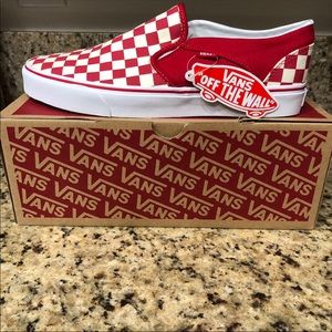 NWT red checkered slip on Vans